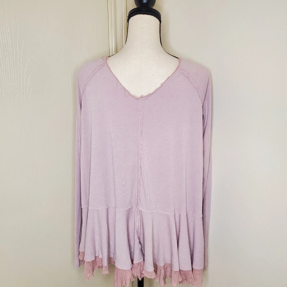 We The Free Free People Tangerine Long Sleeve Mauve Top Ribbed Tee Boho Size S - Picture 2 of 9